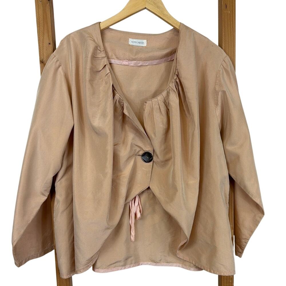 Krista Larson Light Peach One Button Interior Drawstring Rounded Neck Jacket OS